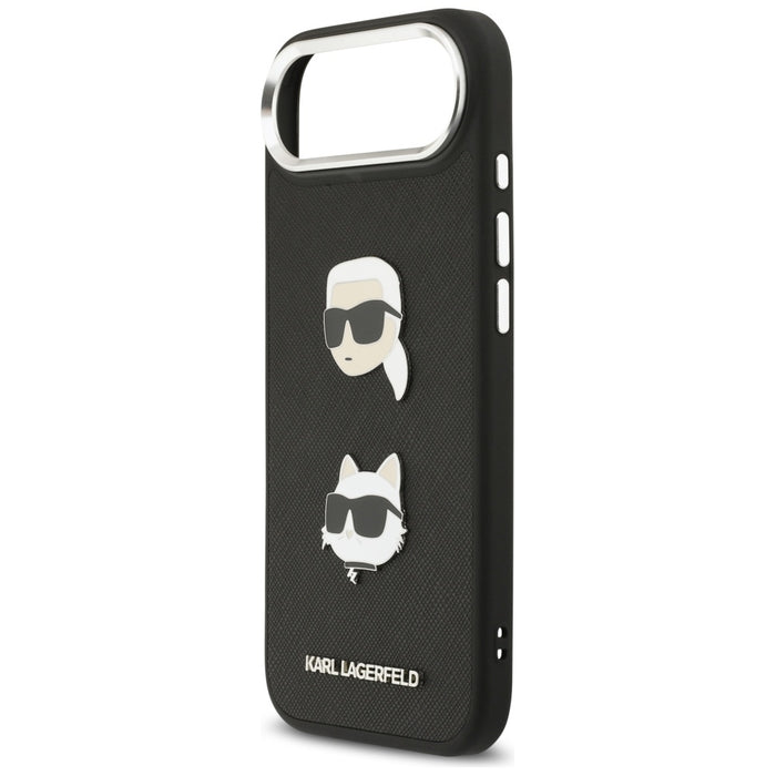 Karl Lagerfeld FW Grained Karl & Choupette Heads Pins & Logo iPhone Air Case - Black