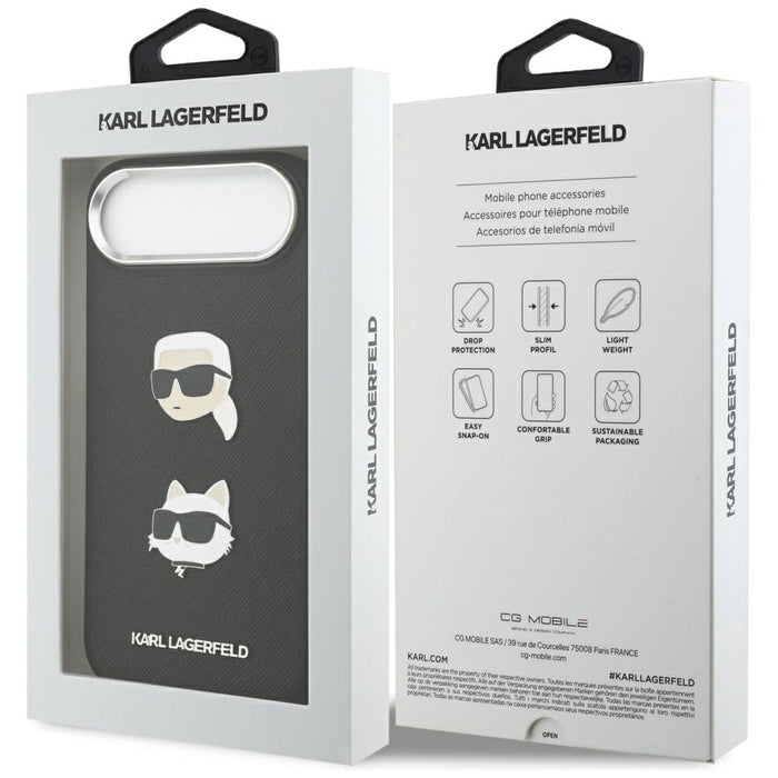 Karl Lagerfeld FW Grained Karl & Choupette Heads Pins & Logo iPhone Air Case - Black