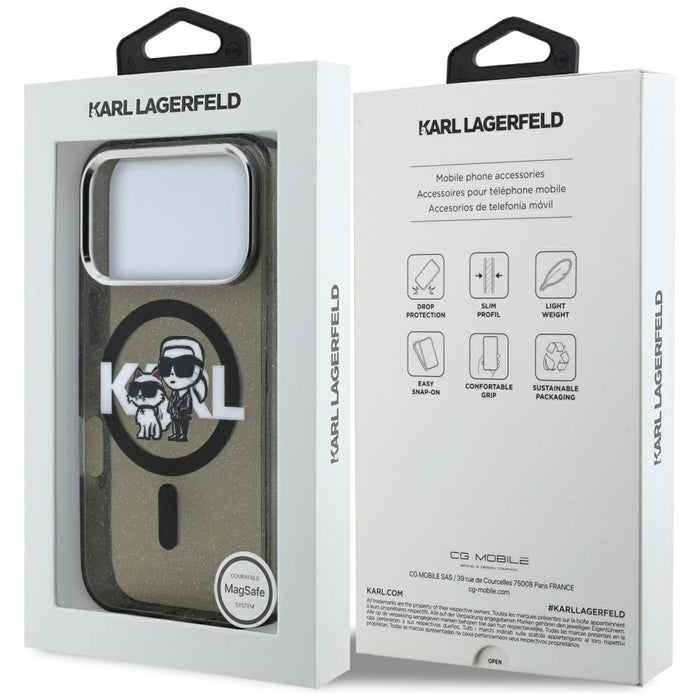 Karl Lagerfeld IML Glitter Karl &amp; Choupette Sketch Logo MagSafe Case for iPhone 17 Pro - Black