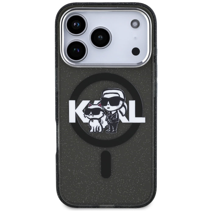Karl Lagerfeld IML Glitter Karl &amp; Choupette Sketch Logo MagSafe Case for iPhone 17 Pro - Black