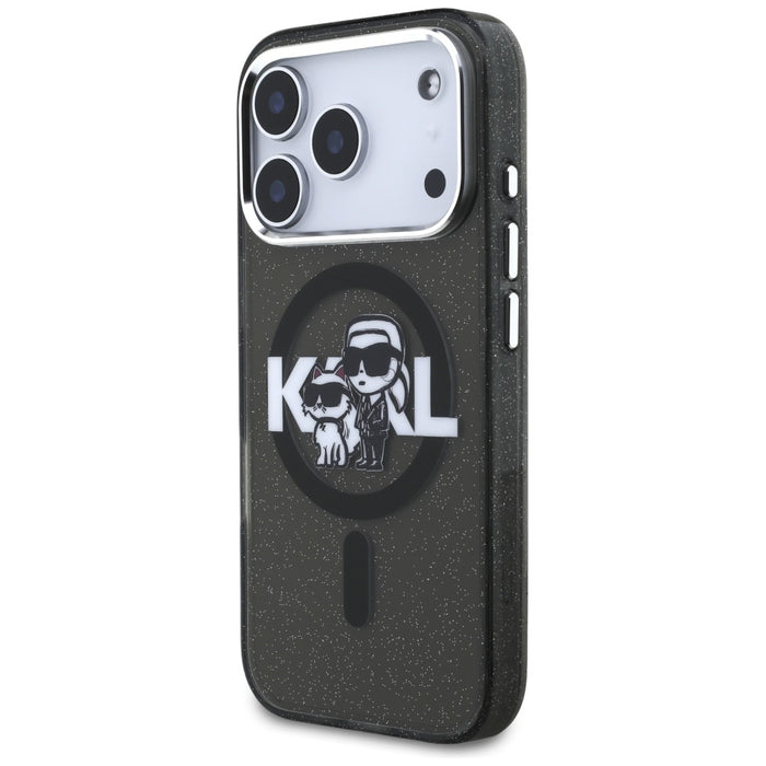 Karl Lagerfeld IML Glitter Karl &amp; Choupette Sketch Logo MagSafe Case for iPhone 17 Pro - Black