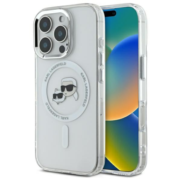 Karl Lagerfeld IML Metal Karl&Choupette Head MagSafe Case for iPhone 16 Pro - White