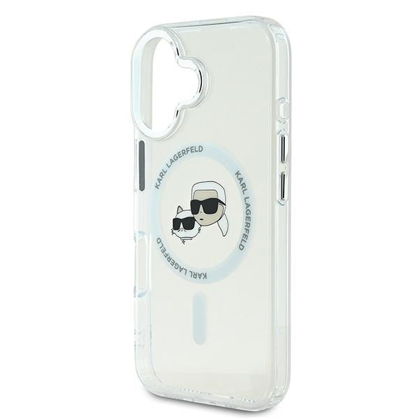 Karl Lagerfeld IML Metal Karl&amp;Choupette Head MagSafe Case for iPhone 16 Plus - White