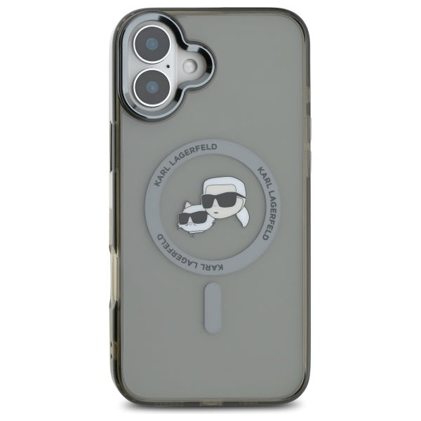 Karl Lagerfeld IML Metal Karl&amp;Choupette Head MagSafe Case for iPhone 16 Plus - Black