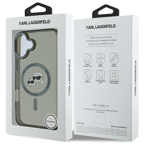 Karl Lagerfeld IML Metal Karl&amp;Choupette Head MagSafe Case for iPhone 16 Plus - Black