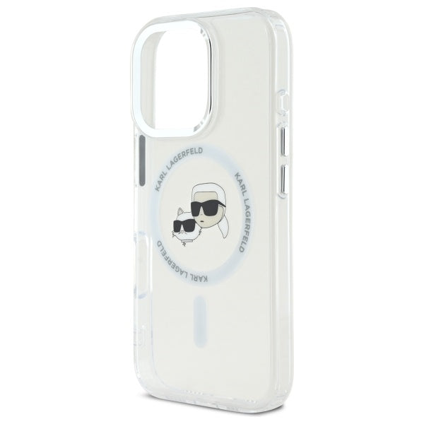 Karl Lagerfeld IML Metal Karl&amp;Choupette Head MagSafe Case for iPhone 16 Pro Max - White