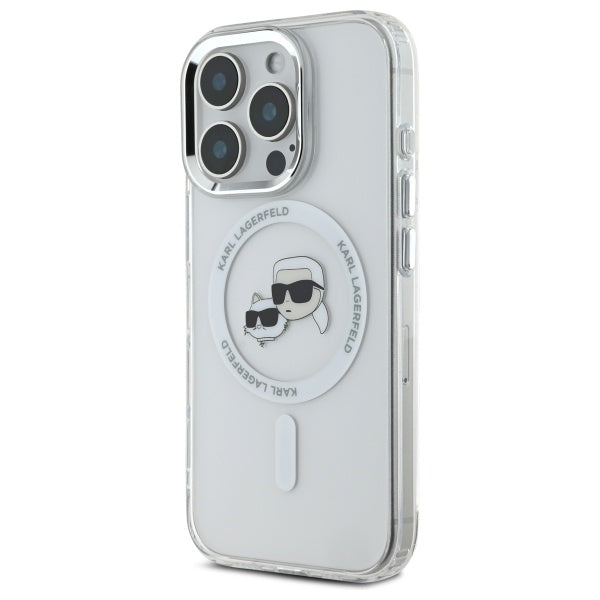 Karl Lagerfeld IML Metal Karl&amp;Choupette Head MagSafe Case for iPhone 16 Pro Max - White