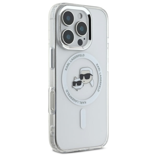 Karl Lagerfeld IML Metal Karl&amp;Choupette Head MagSafe Case for iPhone 16 Pro Max - White