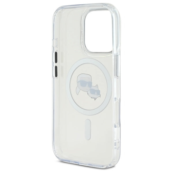 Karl Lagerfeld IML Metal Karl&amp;Choupette Head MagSafe Case for iPhone 16 Pro Max - White