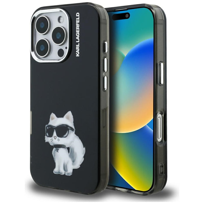 Karl Lagerfeld IML Aquarelle Choupette &amp; Logo iPhone 16 Pro Case - Black