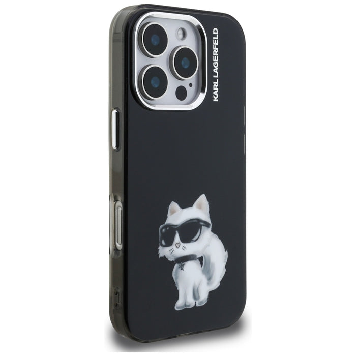 Karl Lagerfeld IML Aquarelle Choupette &amp; Logo Case for iPhone 16 Pro Max - Black