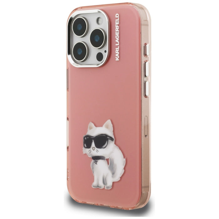 Karl Lagerfeld IML Aquarelle Choupette &amp; Logo Case for iPhone 16 Pro Max - Pink