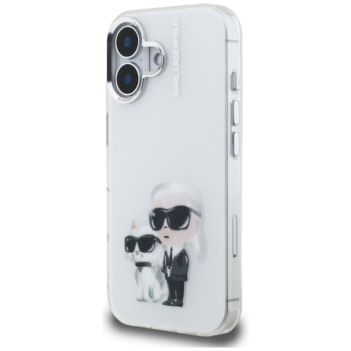 Karl Lagerfeld IML Aquarelle Karl &amp; Choupette &amp; Logo iPhone 16 Case - White
