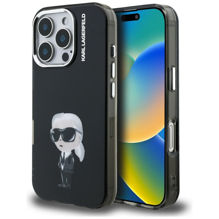Karl Lagerfeld IML Aquarelle Karl &amp; Logo MagSafe Case for iPhone 16 Pro Max - Black