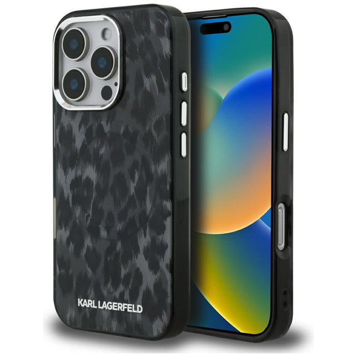 Karl Lagerfeld IML Leopard Pattern MagSafe Case for iPhone 16 Pro - Black