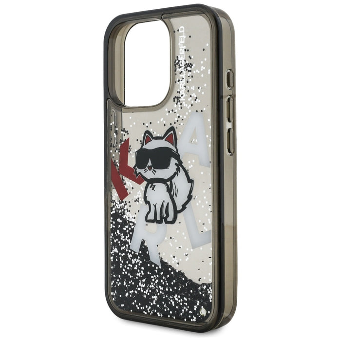 Karl Lagerfeld Liquid Glitter Choupette Logo Case for iPhone 16 Pro - Black