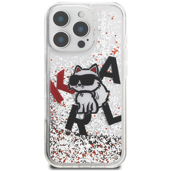 Karl Lagerfeld Liquid Glitter Choupette Logo Case for iPhone 16 Pro Max - Clear