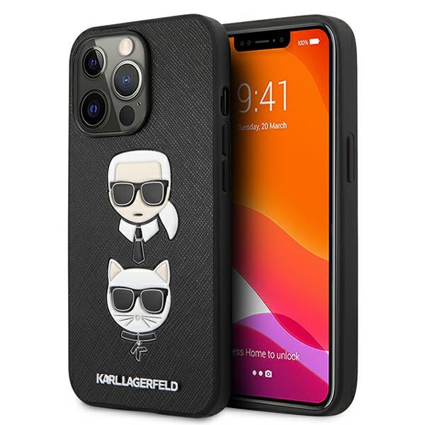 Karl Lagerfeld Saffiano Karl&amp;Choupette Head Case for iPhone 13 Pro / 13 - Black