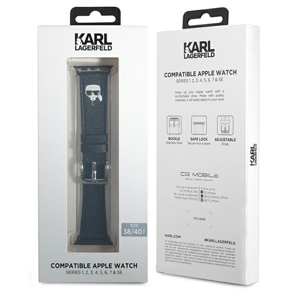 Karl Lagerfeld Ikonik Saffiano Karl Heads Strap for Apple Watch (38 / 40 / 41 mm) - Black
