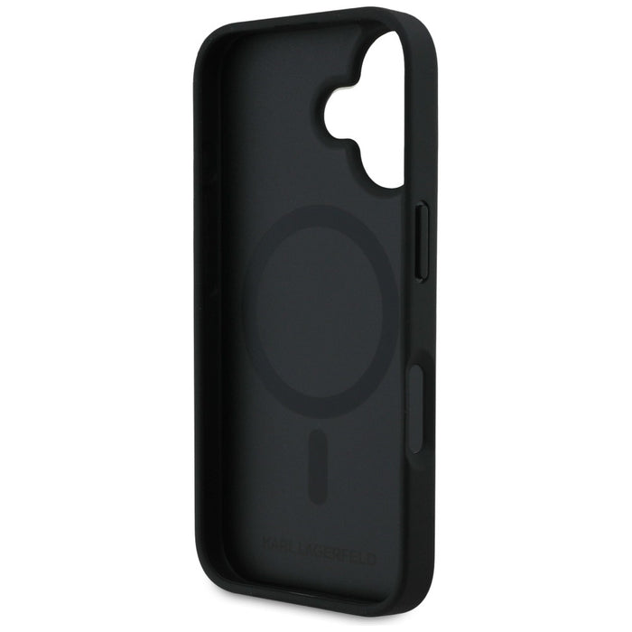 Karl Lagerfeld Grained Pattern &amp; Logo MagSafe Case for iPhone 16 - Black