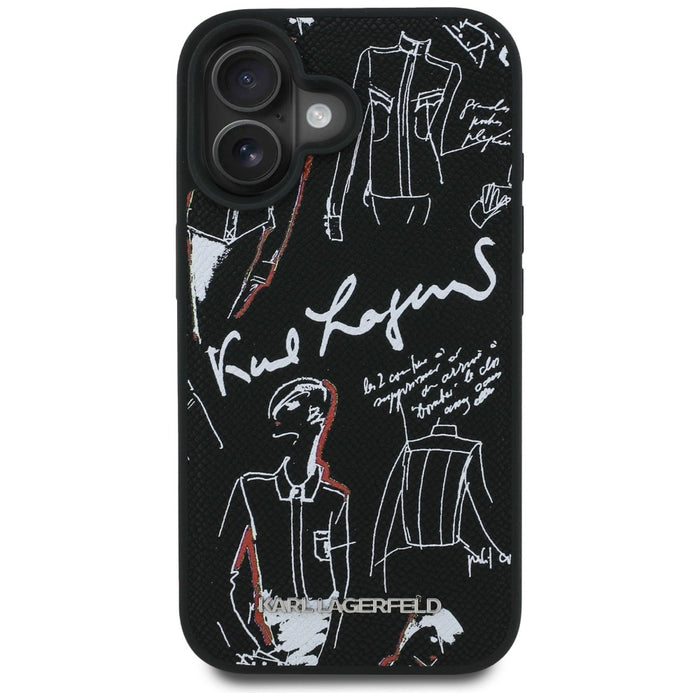 Karl Lagerfeld Grained Pattern &amp; Logo MagSafe Case for iPhone 16 - Black