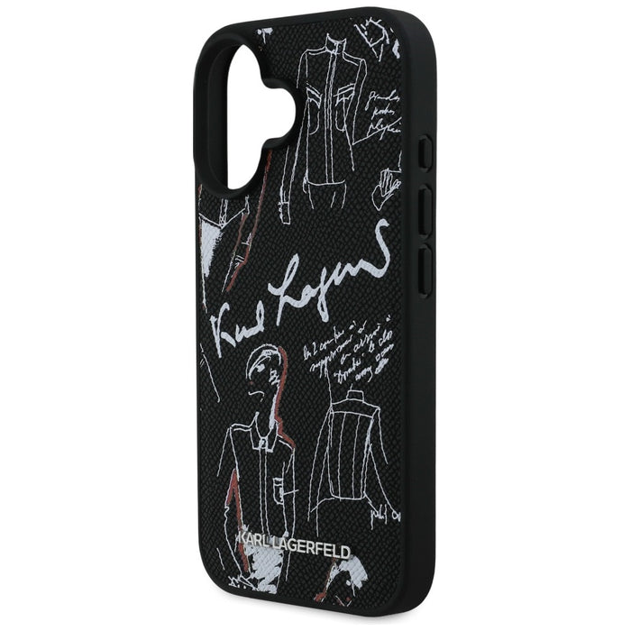Karl Lagerfeld Grained Pattern &amp; Logo MagSafe Case for iPhone 16 - Black