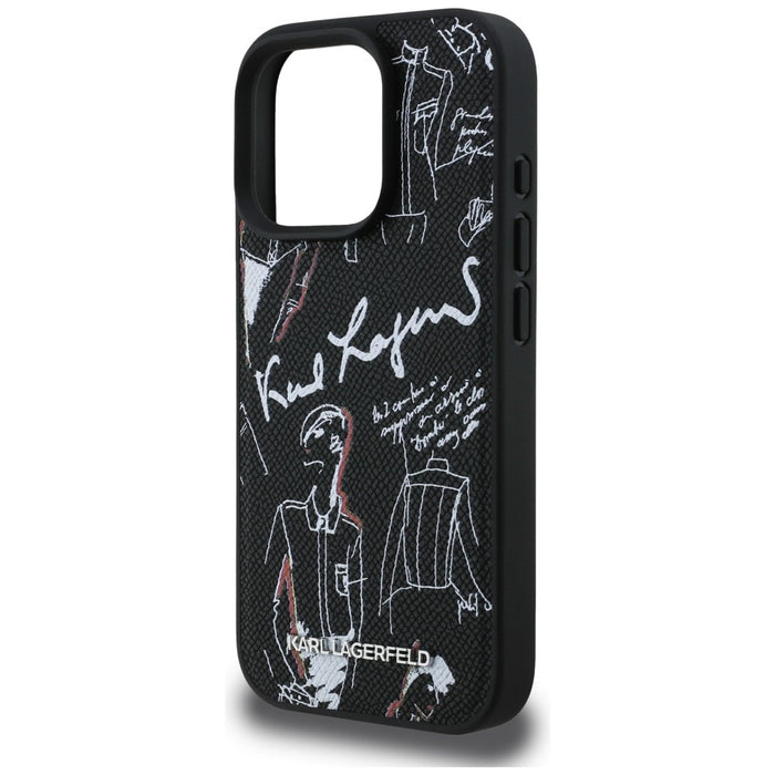 Karl Lagerfeld Grained Pattern &amp; Logo MagSafe Case for iPhone 16 Pro - Black