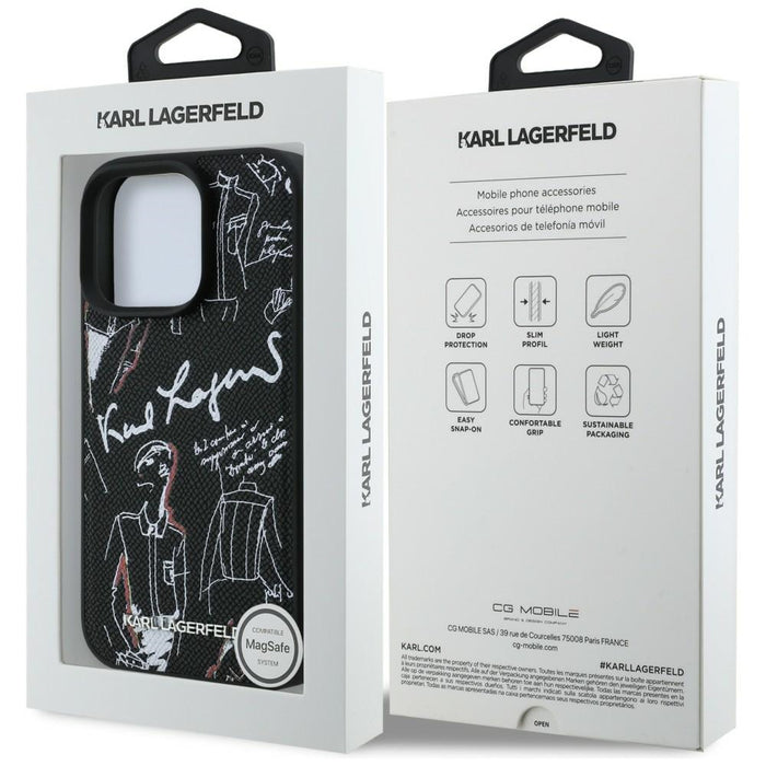 Karl Lagerfeld Grained Pattern &amp; Logo MagSafe Case for iPhone 16 Pro - Black