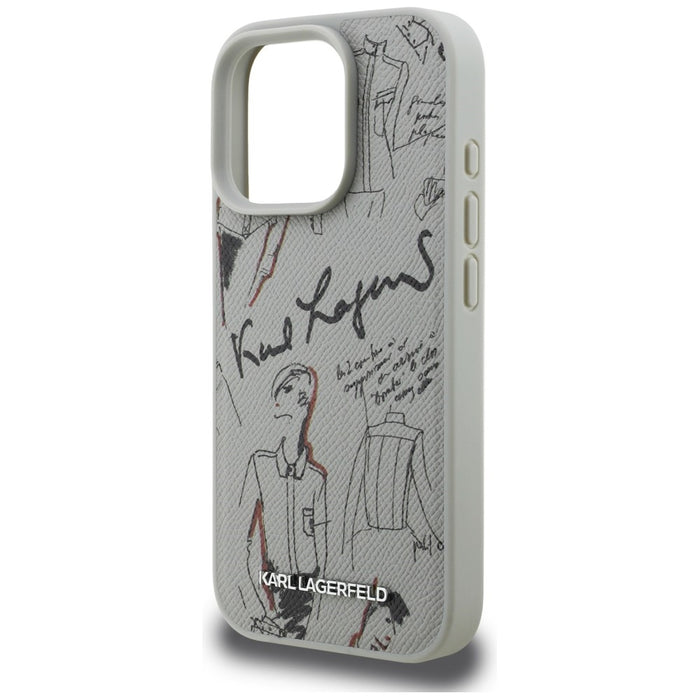 Karl Lagerfeld Grained Pattern &amp; Logo MagSafe Case for iPhone 16 Pro Max - Gray