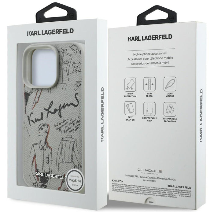 Karl Lagerfeld Grained Pattern &amp; Logo MagSafe Case for iPhone 16 Pro Max - Gray