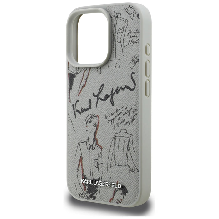 Karl Lagerfeld Grained Pattern &amp; Logo MagSafe Case for iPhone 16 Pro - Gray