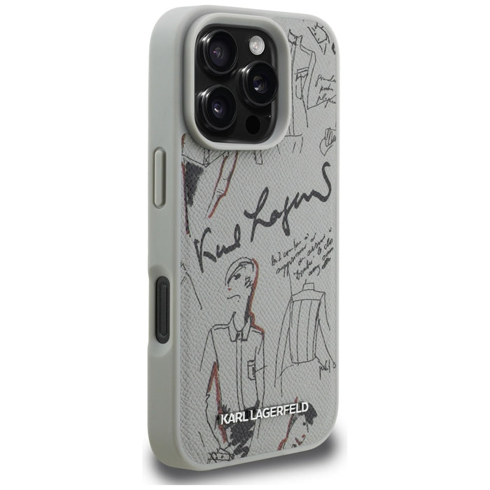Karl Lagerfeld Grained Pattern &amp; Logo MagSafe Case for iPhone 16 Pro - Gray