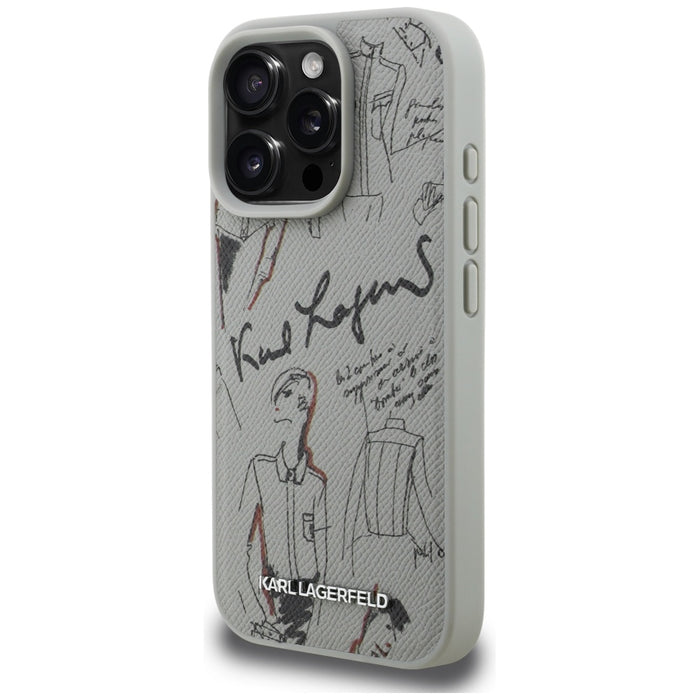 Karl Lagerfeld Grained Pattern &amp; Logo MagSafe Case for iPhone 16 Pro - Gray