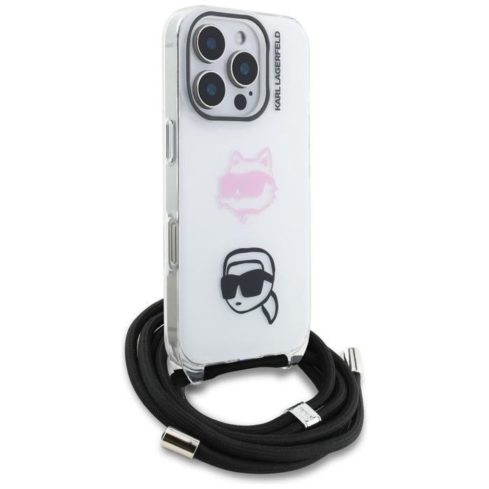 Karl Lagerfeld IML Crossbody Karl&amp;Choupette Head Case for iPhone 16 Pro - White