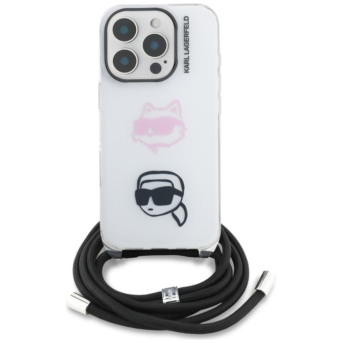 Karl Lagerfeld IML Crossbody Karl&amp;Choupette Head Case for iPhone 16 Pro - White