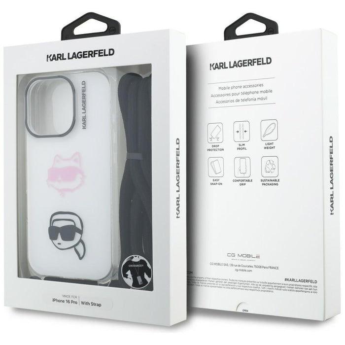 Karl Lagerfeld IML Crossbody Karl&amp;Choupette Head Case for iPhone 16 Pro - White