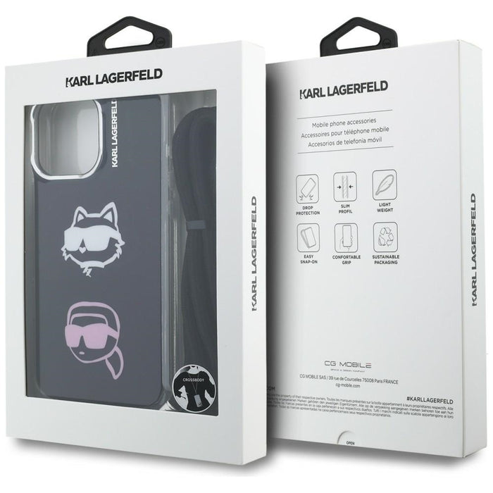 Karl Lagerfeld IML Crossbody Karl&amp;Choupette Head Case for iPhone 16 Pro - Black