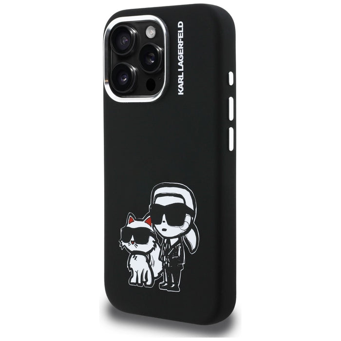 Karl Lagerfeld Silicone Karl&amp;Choupette Sketch MagSafe Case for iPhone 16 Pro - Black