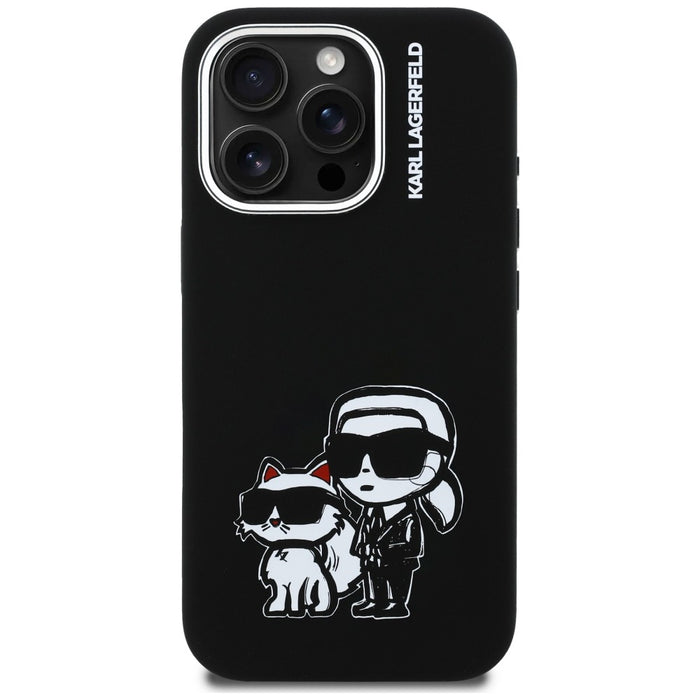 Karl Lagerfeld Silicone Karl&amp;Choupette Sketch MagSafe Case for iPhone 16 Pro - Black