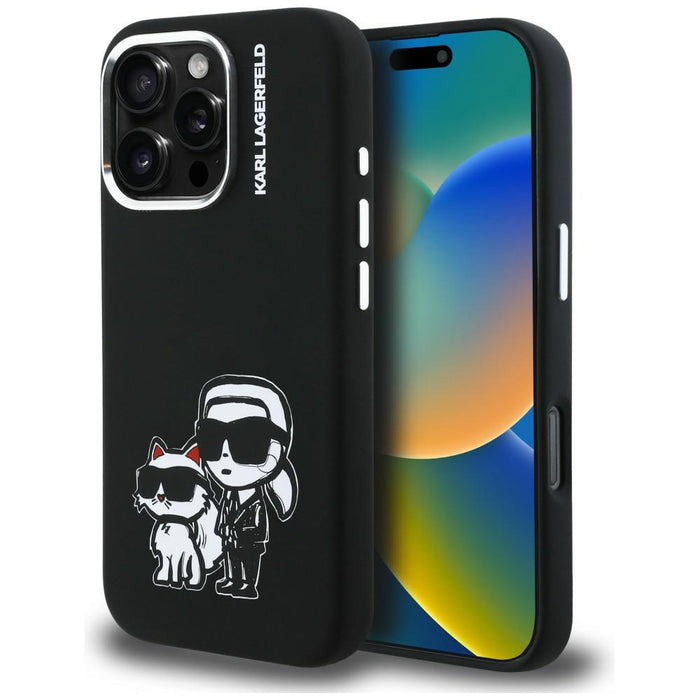 Karl Lagerfeld Silicone Karl&amp;Choupette Sketch MagSafe Case for iPhone 16 Pro - Black