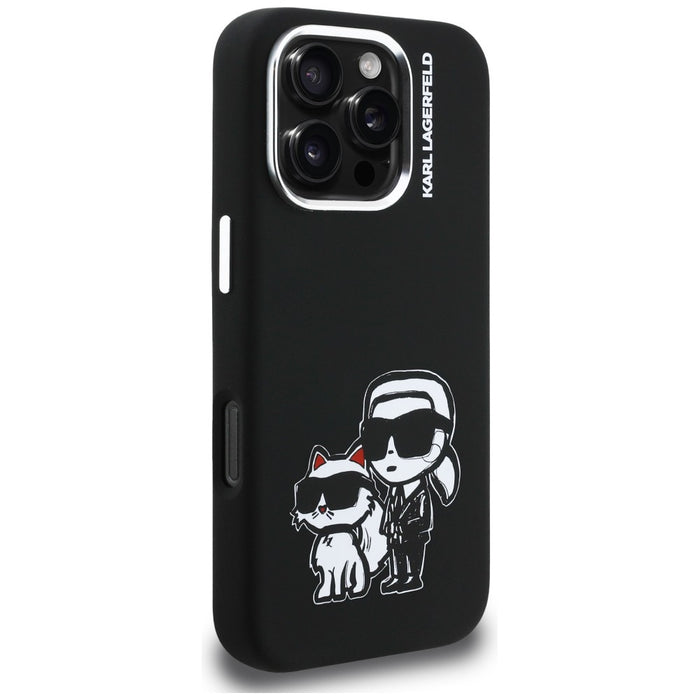 Karl Lagerfeld Silicone Karl&amp;Choupette Sketch MagSafe Case for iPhone 16 Pro - Black