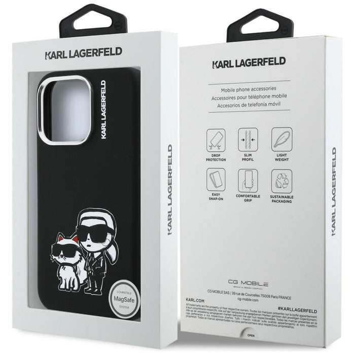 Karl Lagerfeld Silicone Karl&amp;Choupette Sketch MagSafe Case for iPhone 16 Pro - Black
