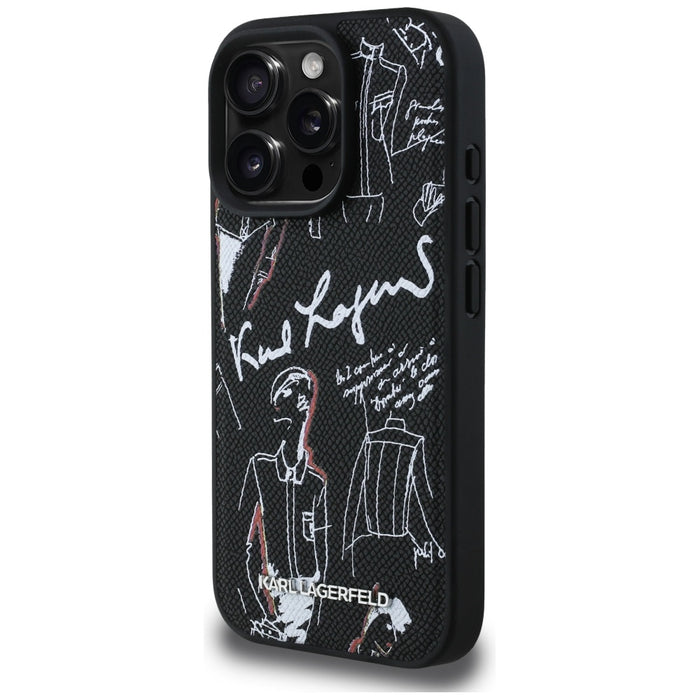 Karl Lagerfeld Grained Pattern &amp; Logo MagSafe Case for iPhone 16 Pro Max - Black