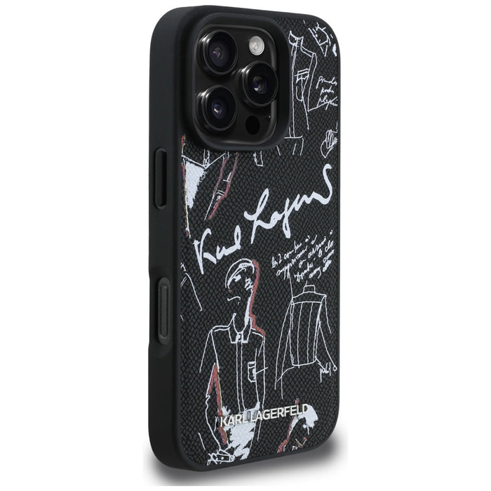 Karl Lagerfeld Grained Pattern &amp; Logo MagSafe Case for iPhone 16 Pro Max - Black