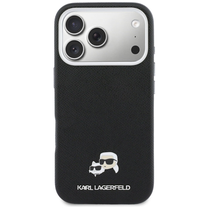 Karl Lagerfeld Karl &amp; Choupette Head Pins Saffiano MagSafe Case for iPhone 17 Pro Max - Black