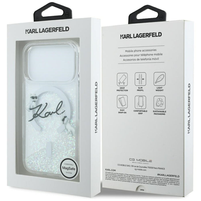 Karl Lagerfeld Liquid Glitter Karl Script Logo MagSafe Case for iPhone 17 Pro - Clear