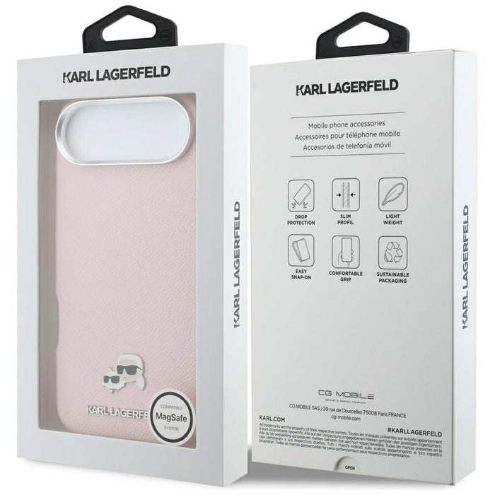 Karl Lagerfeld Karl & Choupette Head Pins Saffiano MagSafe iPhone Air Case - Pink