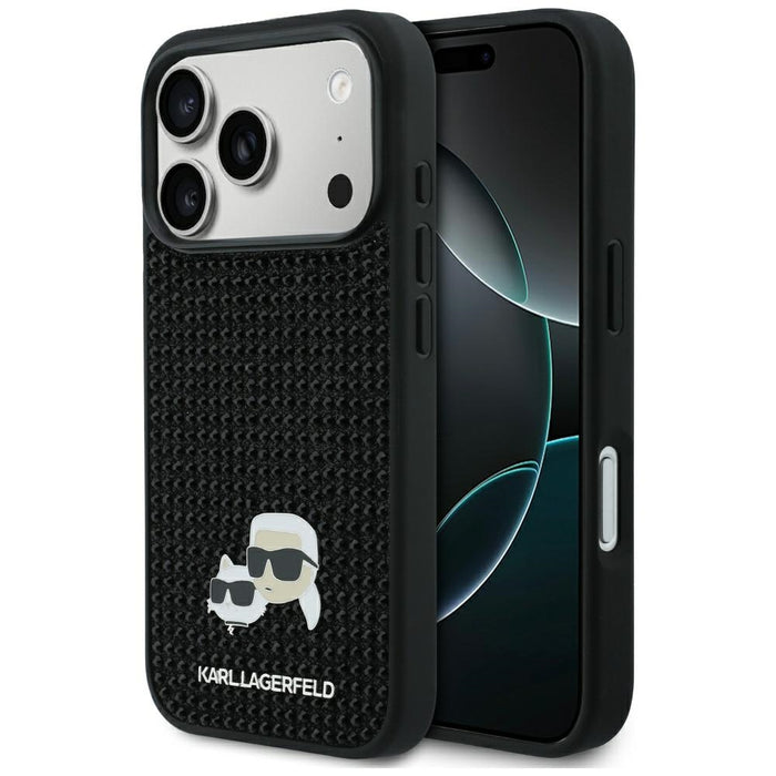 Karl Lagerfeld Rhinestones Karl&amp;Choupette Pin Case for iPhone 17 Pro - Black