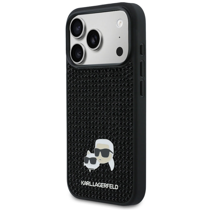Karl Lagerfeld Rhinestones Karl&amp;Choupette Pin Case for iPhone 17 Pro - Black