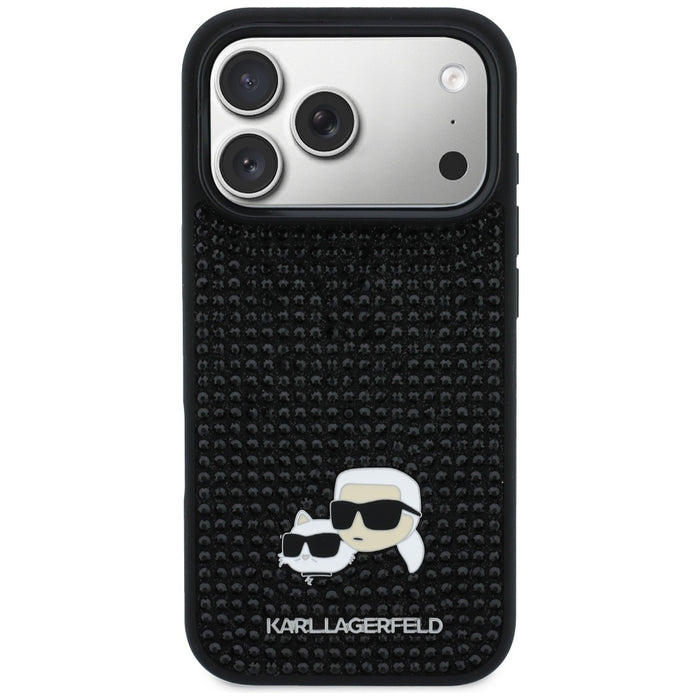 Karl Lagerfeld Rhinestones Karl&amp;Choupette Pin Case for iPhone 17 Pro - Black